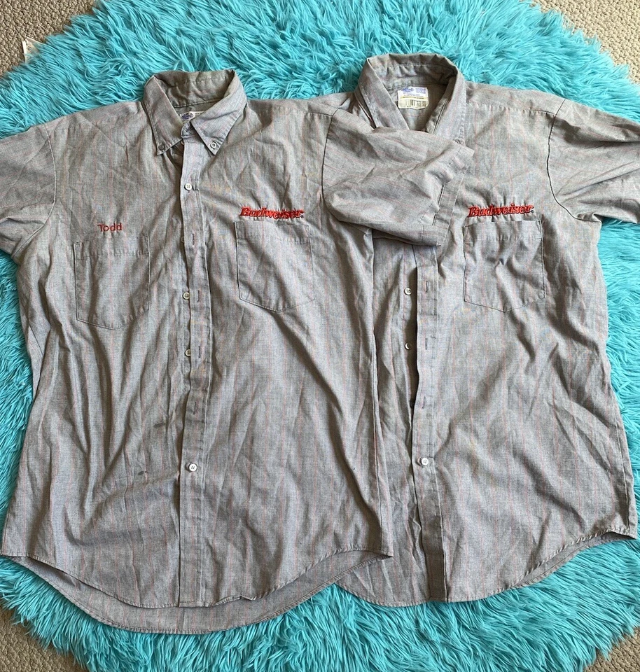 Vintage Budweiser Beer Work Button Up Shirts Made In Usa 90s Y2k - Image 1 of 3