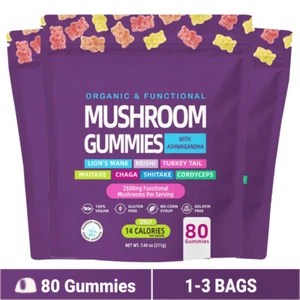 Mushroom Gummies Supplements 2500mg with Ashwagandha Functional Shroom Gummies - Picture 1 of 16
