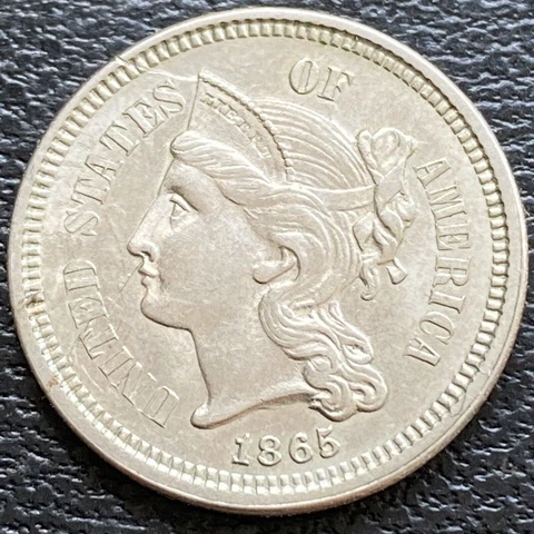 1865 Three Cent Piece Nickel 3c High Grade BU Clashed Dies #29547 Cover