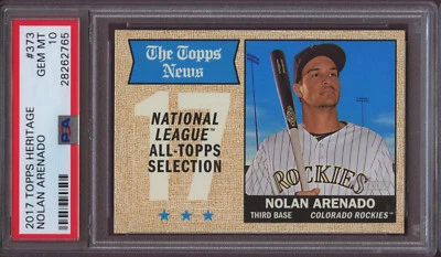 2017 Topps Heritage 373 Nolan Arenado PSA 10 Gem Mint Pop 5 - Image 1 of 2