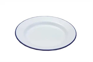 Case of 12 - 24cm Traditional Falcon White/Blue Rim Enamel Dinner Plate Camping - Picture 1 of 1