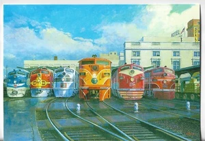 NEW LEANIN' TREE Christmas Card 4.75x6.75 Dallas Streamliners Trains - Picture 1 of 3