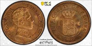 1906(6)-SL V Spain 1c PCGS MS65 RB - Picture 1 of 2