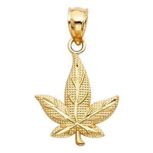 Colgante Dije Genuino Real Oro Amarillo 14K Flor Cannabis Hoja Marihuana - Imagen 1 de 1