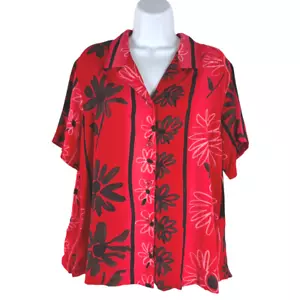 Jams World Jolie Hawaiian Shirt Womens XL Red Floral Short Sleeve NWT TP-3138 - Picture 1 of 10