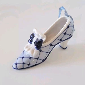 Zapato Tacón Alto Azul Blanco Navidad Adorno Zapatilla Decoración Colección Arte - Imagen 1 de 7
