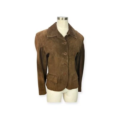 Chaqueta De Colección Años 80 North Beach Cuero M Hoban Marrón Gamuza Botón Frontal 6 7/8 Foto 1 de 4