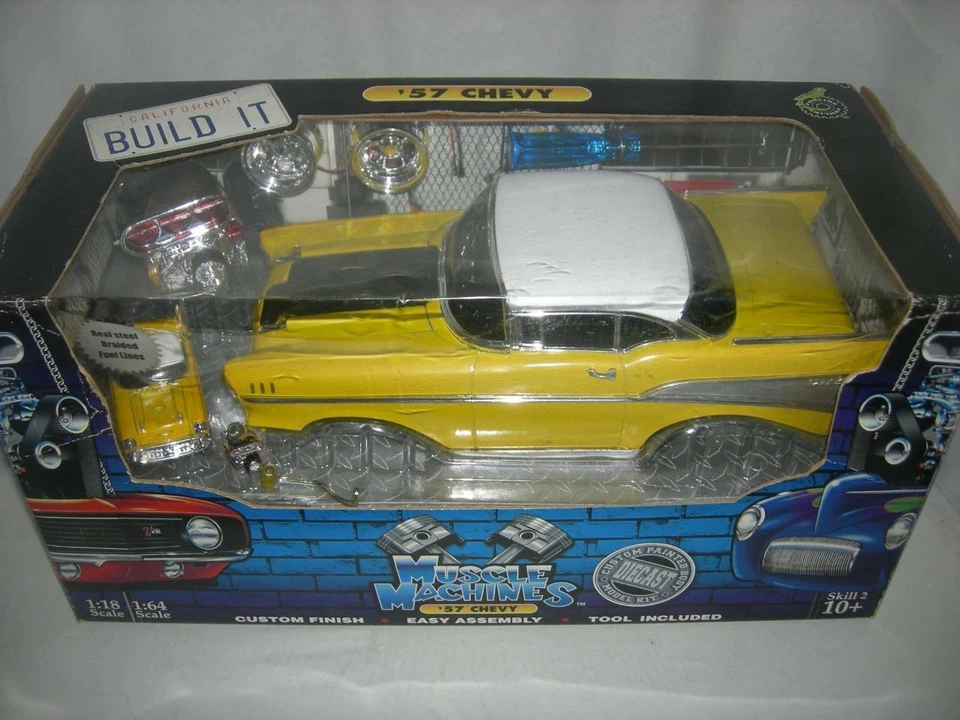 Rare 57 Chevy Yellow & white Build It Kit  new in box 1:18 sc. Mus. Mach.. - Image 1 of 1