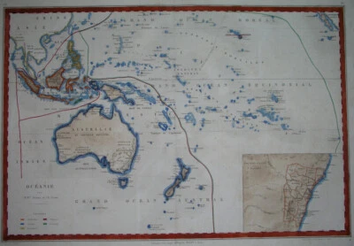 1874 XL RARE ORIGINAL MAP AUSTRALIA OCEANIA PAPUA NEW ZEALAND HAWAII GUAM SYDNEY - Image 1 of 4