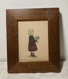 Vintage Gunther Hall gerahmte Kunst Nancy Stillwagon Mädchen hält Blumen County signiert - Bild 1 von 10