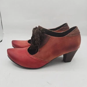 Spring Step Frilly Womems Lace Up Pointed Toe Heels SZ 38 7.5 Browns Reds Orange - Picture 1 of 10