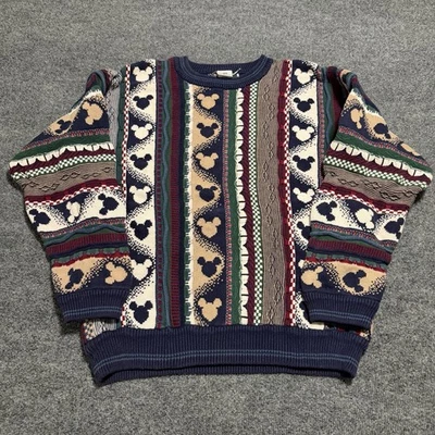 Vintage 90s Disney Mickey Mouse Coogi 3D Chunky Cable Knit Sweater Size Medium - Image 1 of 4