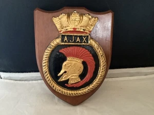 H.M.S.  PLACA DE PARED/ESCUDO AJAX (VERSIÓN PINTADA A MANO) RARA - Imagen 1 de 9