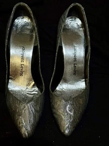 Vintage Jacques Levine Metallic Silver Brocade Heels Sz 8 B Evening Pumps - Picture 1 of 10