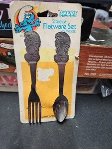 Vintage Smurf Flatware Set 1982 New Collectible Spoon Fork Tv Show 80s - Picture 1 of 4