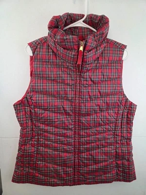 Talbots Women’s Large Red Plaid Puffer Vest NWT $159 Down Filled - Image 1 of 3