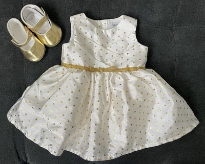 Just One You By Carters 3M Gold/Cream Holiday Dress With Gold Shoes - Image 1 of 4