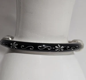 Bracciale Vintage Brighton Smalto Nero Cerniera Vittoriano Pergamene Floreali/A/P - Foto 1 di 9