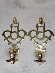 Paar Vintage Messing Wandleuchter Kerzenhalter Gold Kerze Akzent Deko - Bild 1 von 13