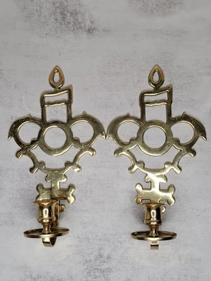 一对老式黄铜壁灯烛台金色蜡烛装饰 — 第 1/4 张图片