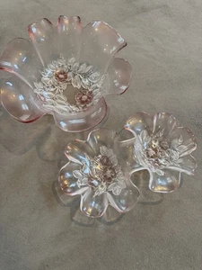 Mikasa Rosella Pink Walther Crystal Serving Bowl & Double Sided Dish - Picture 1 of 4