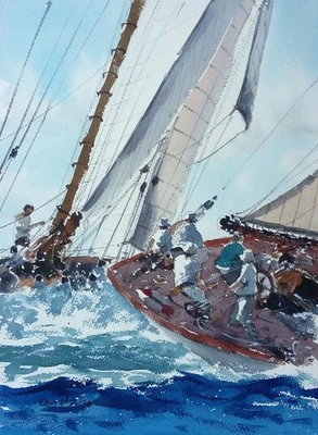 317 Near Miss - Sailing Yachting Seascape - Ken Hayes Art - image 1 of 2