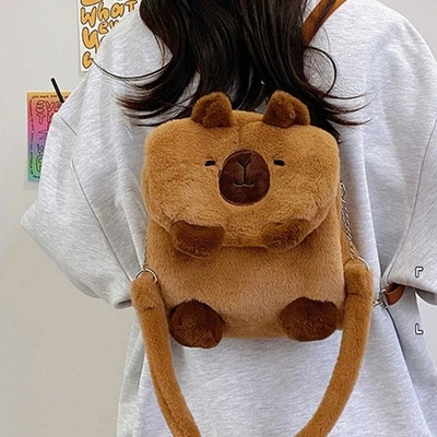 Delicate Capybara Shoulder Bag Soft Backpack for School Travel and Daily Use - Imagem 1 de 4