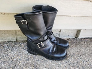 Vintage Georgia Schwarz Motorrad Engineer Leder Stiefel Herren 10,5 Rockabilly - Bild 1 von 8