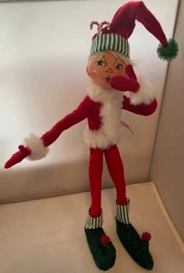 Annalee Weihnachtselfe rot grün Glitzer - grüne Zuckerstange Streifen 2005 16" groß - Bild 1 von 13