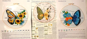 "MARIPOSAS Y FLORES" - 3 KITS DE BORDADO CREWEL Hilo Presortado/Diseño Estampado - Imagen 1 de 6