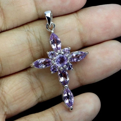 925纯银吊坠侯爵夫人紫水晶十字架天然宝石首饰 — 第 1/4 张图片