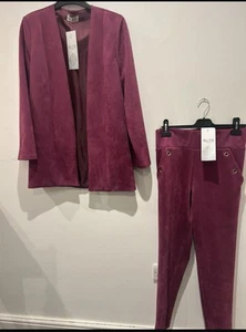 Stunning Off Off Trouser Suit Burgundy Suedette - Picture 1 of 4