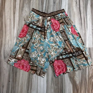 VTG Worth Shorts 100% Silk High Waisted Pleated SZ 8 All over Print Boho Retro - Picture 1 of 6