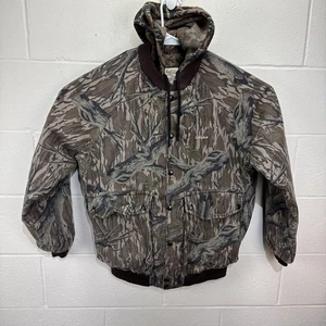 Vintage Mossy Oak Camo Jacket Medium Tree Stand Hunting Made USA Bomber Hooded - Picture 1 of 21