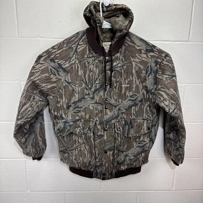 Vintage Mossy Oak Camo Jacket Medium Tree Stand Hunting Made USA Bomber Hooded - Image 1 of 4