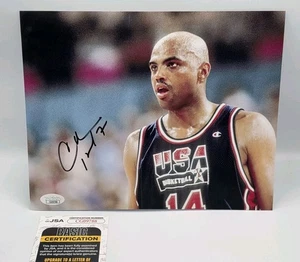 FOTO METÁLICA FIRMADA 8X10 DREAM TEAM DE LOS OLÍMPICOS DE EE. UU. CHARLES BARKLEY JSA SUNS - Imagen 1 de 3