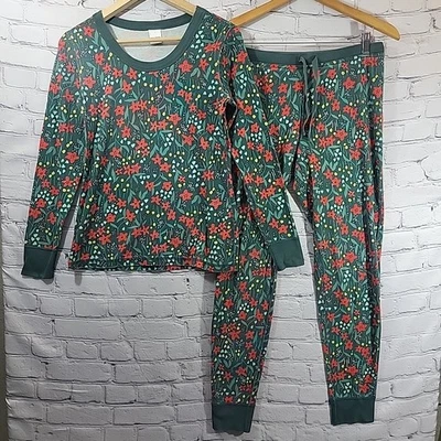 Hanna Andersson Pajama Set Womens Christmas Floral Long John Sleepwear PJs S/M - Image 1 of 4