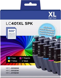 LC401XL Ink Cartridges Combo 5 Pack Compatible for Brother LC401 High Yield W... - Picture 1 of 6