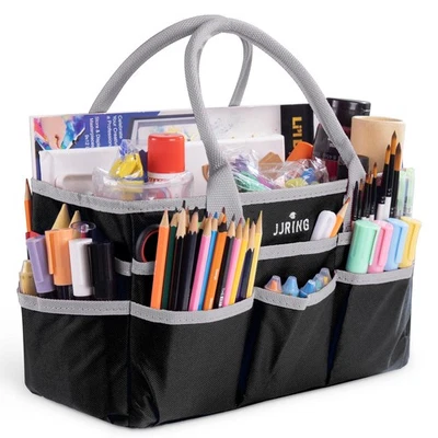 Craft and Art Organizer Tote Bag - 600D Silver Nylon Fabric Art Caddy with Po... - Image 1 of 4