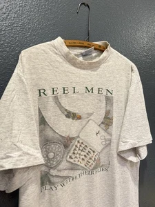 Vintage 90’s Fly Fishing Reel Graphic Gray Tee Shirt All Sport Gr. XL  - Bild 1 von 6