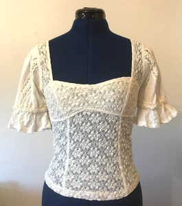 Free People Top Gr. XS Frühling Fling elfenbein Spitze Puffärmel Prärie Coquette - Bild 1 von 16