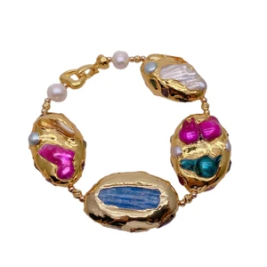 Multi Color Shell Pearl Blue Kyanite Beaded Bracelet - Picture 1 of 6