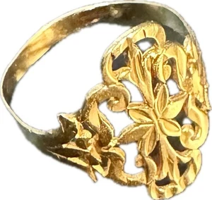 Solid 14k Yellow Gold Ladies Floral Filigree Ring Womens Jewelry Size 10 2.72g - Picture 1 of 8