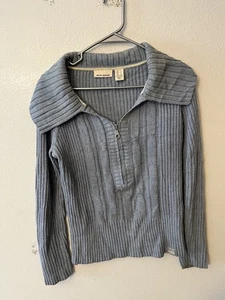 Suéter DKNY Jeans Mujer Grande Azul 1/4 Cremallera Acanalado Manga Larga Pullover Cuello en V - Imagen 1 de 5