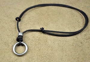 PN111 Cool Metal Ring Surfer Genuine Leather Necklace Choker Vintage BLACK - Picture 1 of 3