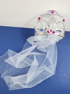 Pink Crystals Wedding Bachelorette Tiara Tulle Short Veil With Comb  - Picture 1 of 5