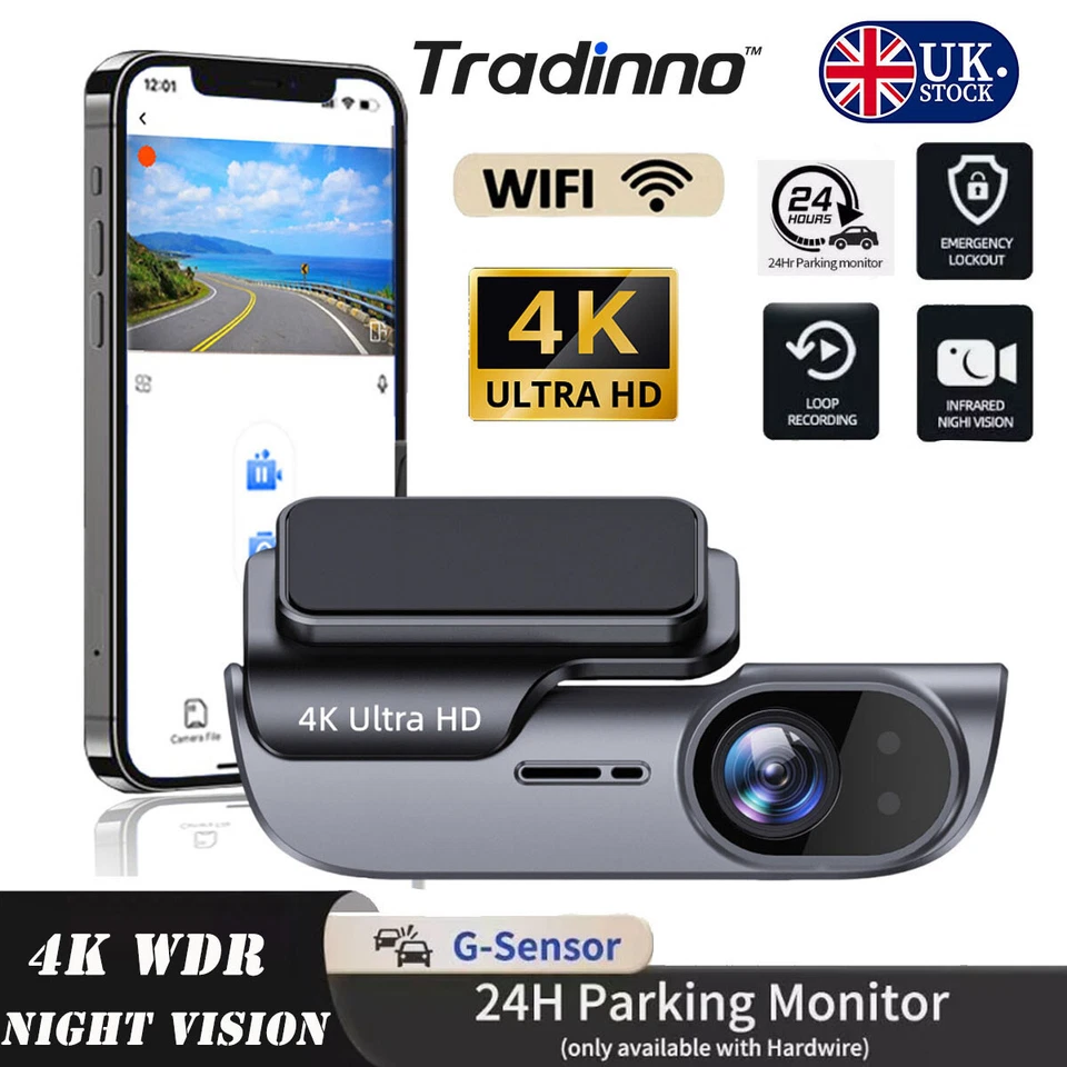 4K Car Dash Camera with Wi-Fi Driving Vehicle Cam Night Vision Car Camcorder - Image 1 of 4
