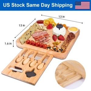 Küche Bambus Käsebrett und Messer Set Wurstwaren Bretter & Käseplatte USA - Bild 1 von 10