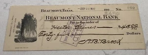 Beaumont National Bank 1902 stornierter Scheck für 45 $ Pic Beaumont Ölbrunnen TEXAS - Bild 1 von 6