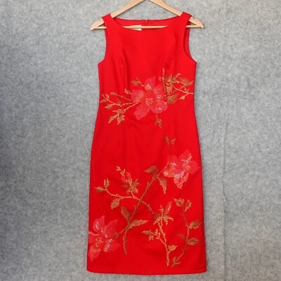 Vestido Lápiz Vaina Rojo Talbots XS Floral Bordado Cóctel Carrera Vacaciones Foto 1 de 4